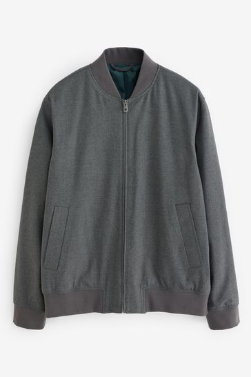 Buy Charcoal Grey Slim Fit Flannel Bomber Jacket from Next Netherlands