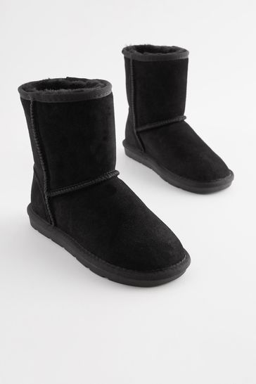 Black Tall Warm Lined Water Repellent Suede Pull On Boots