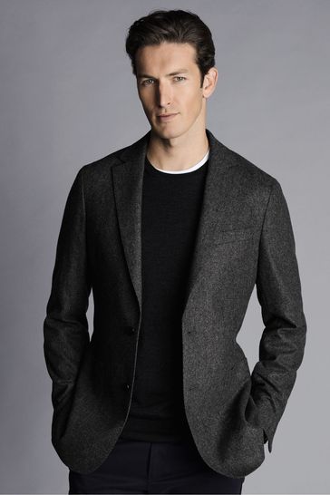 Charles Tyrwhitt Grey Twill Wool Unstructured Slim Fit Jacket