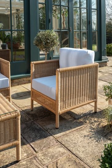 Laura Ashley Natural Garden Vilamoura Lounging Chair in Oakley Canvas Cushions
