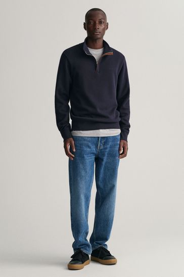 Buy GANT Evening Blue 100 Cotton Sacker Rib Half Zip Jumper from Next Saudi Arabia