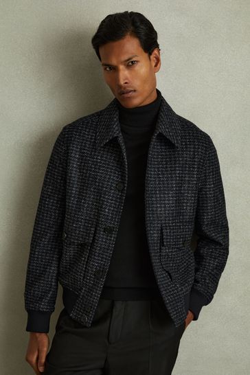 Buy Reiss Navy Melange Packer Puppytooth Check Bomber Jacket from Next Netherlands