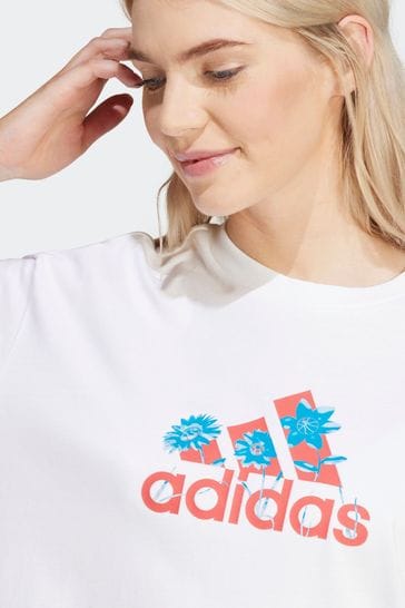 adidas White Sportswear Flower Pack Badge Of Sport T Shirt