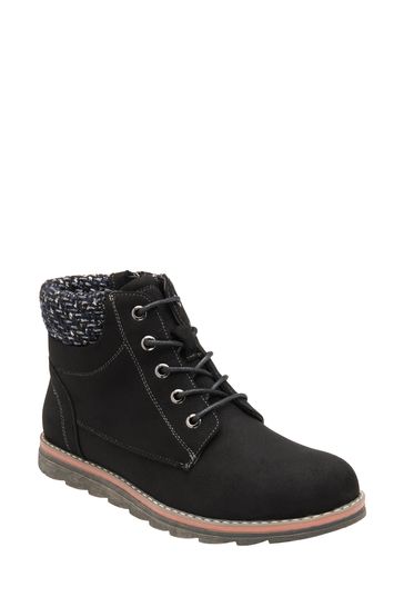 Lotus Black Lace-Up Ankle Boots