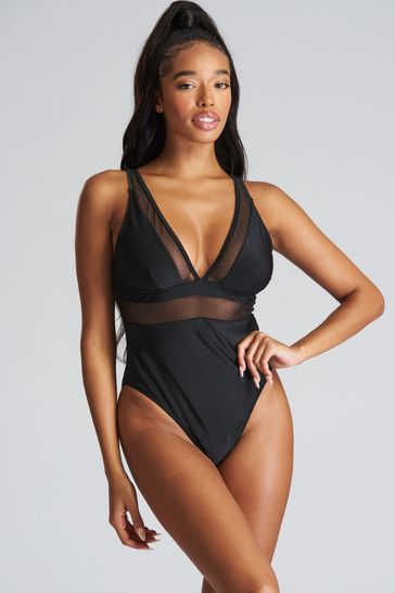 South Beach Black Mesh Plunge Swimsuit