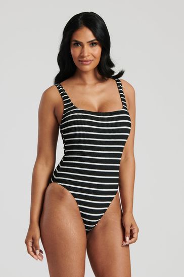 South Beach Natural Crinkle Textured Scoop Neck Swimsuit