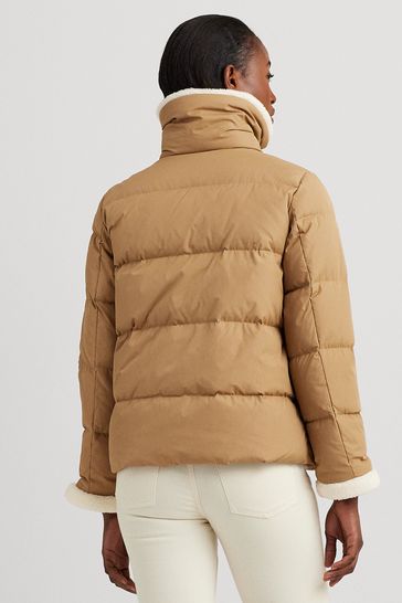Buy Lauren Ralph Lauren Tan Brown Faux Shearling Trim Down Coat