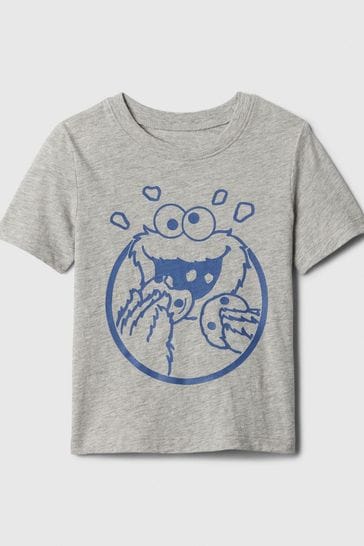 Gap Grey Sesame Street Cookie Monster Graphic Short Sleeve  Baby T-Shirt (Newborn-5yrs)