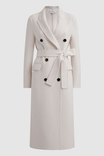 Belted cream coat hot sale