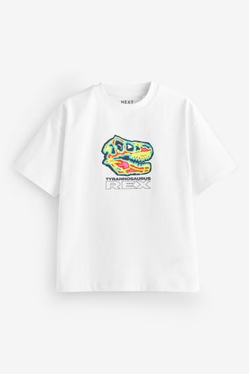 White Skull Dino Relaxed Fit Short Sleeve Graphic T-Shirt (3-16yrs)