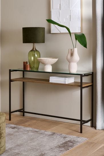 Oak and hot sale black console table