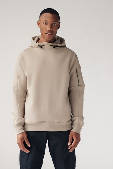 Stone Hooded Utility Zip Through Jacket