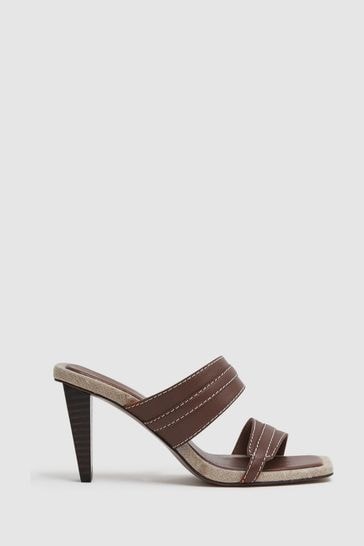 Reiss Tan Ruby Leather Strap Heeled Mules