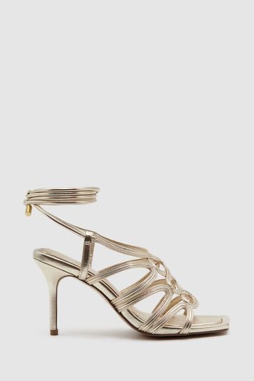 Reiss Gold Keira Strappy Open Toe Heeled Sandals