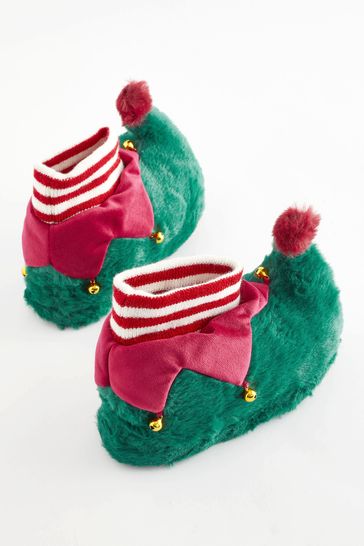 Buy Red Green Christmas Elf Warm Lined Slipper Boots from Next Netherlands