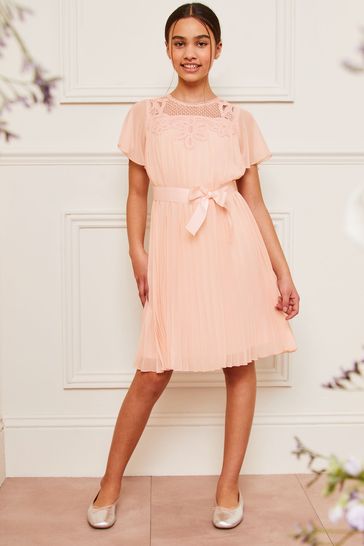 Lipsy Pink Flutter Sleeve Pleated Occasion Dress (5-16yrs)