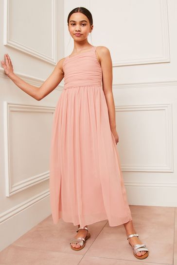 Lipsy Pink Ruched Square Neck Maxi Occasion Dress (7-16yrs)