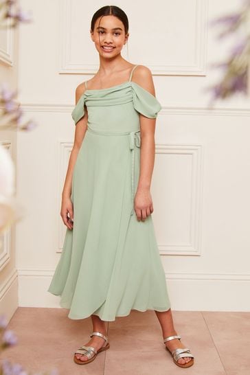 Lipsy Green Cold Shoulder Maxi Occasion Dress (10-15yrs)