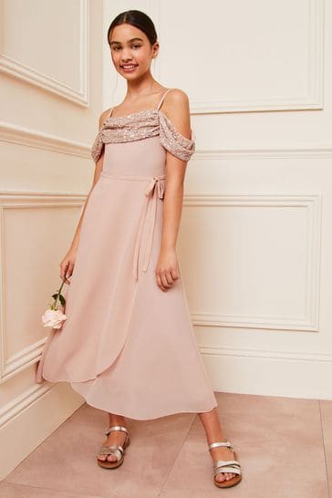 Lipsy Light Pink Cold Shoulder Maxi Occasion Dress (10-15yrs)