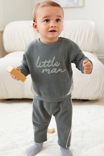 Buy Charcoal Grey Little Man Cosy Baby Sweatshirt And Joggers 2 Piece Set from Next Germany