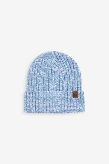 Light Blue Marl Knitted Rib Beanie Hat (1-16yrs)