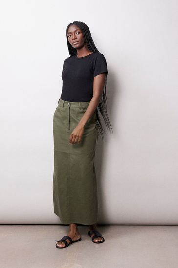 Green cotton hot sale midi skirt