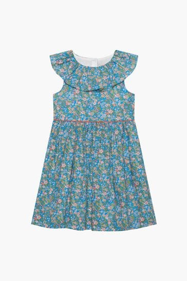 Trotters London Liberty Print Blue Hedgerow Ramble Cotton Willow Dress