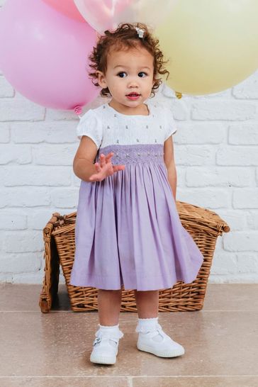Buy Trotters London Purple 100 Cotton Little Rose Hand Smocked Dress from Next Oman