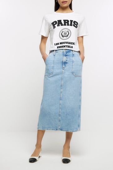 Long denim skirt river island new arrivals