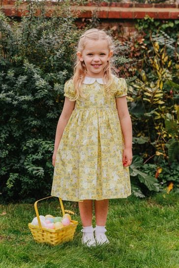 Trotters London Yellow Cotton Bunny Dress