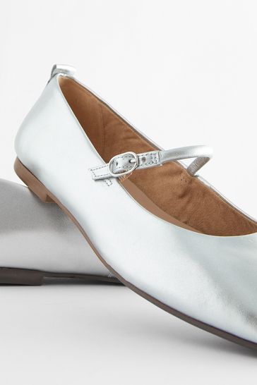 Buy Silver Signature Leather Mary Jane Flat Shoes from Next United