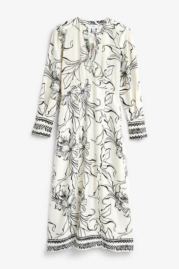 Buy Ecru Cream Floral V Neck Detail Midi Dress from Next Luxembourg