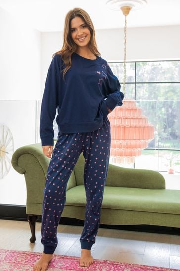 Pour Moi Blue Star Print Jersey Jogger Pyjama Set