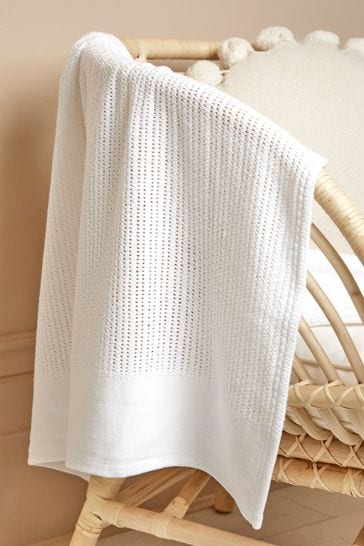 JoJo Maman Bébé White Woven Cellular Blanket