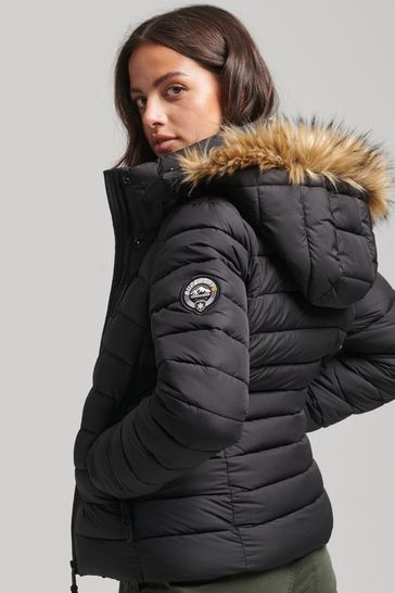 Superdry Black Classic Faux Fur Fuji Padded Jacket