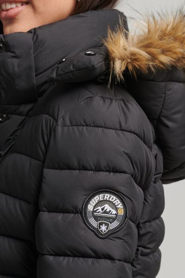 Superdry black fur hood coat best sale