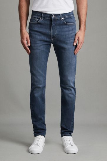 Reiss Indigo James Slim Fit Washed Jersey Jeans