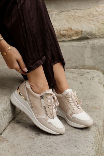 Linzi Nude Aylin Colour Block Wedge Trainers With Zip Detail