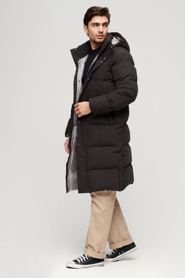 Superdry Black Longline Hooded Puffer Coat
