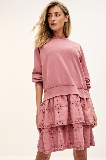 Buy Pink Pretty Ruffle Tiered Sweatshirt Overlay Smock Dress from Next Germany