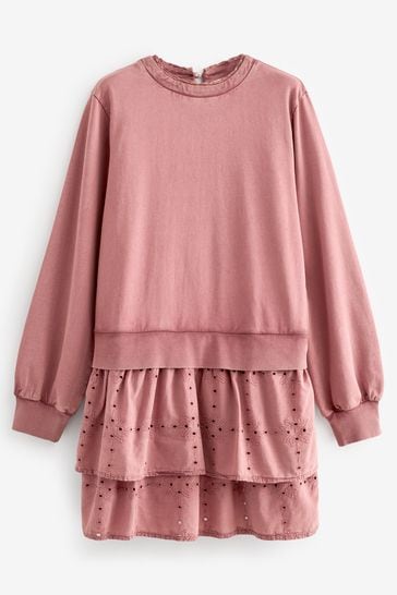 Buy Pink Pretty Ruffle Tiered Sweatshirt Overlay Smock Dress from Next Luxembourg