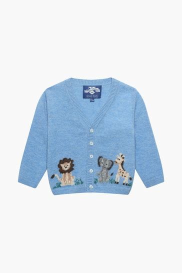 Trotters London Little Blue Marl Augustus And Friends Cardigan