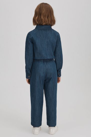 Embellished denim playsuit