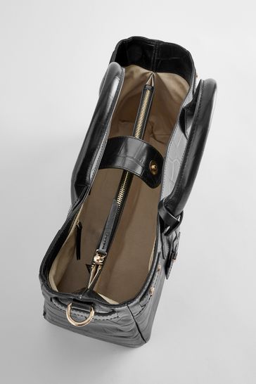 Buy Black Leather Croc Effect Tote Bag from Next Luxembourg