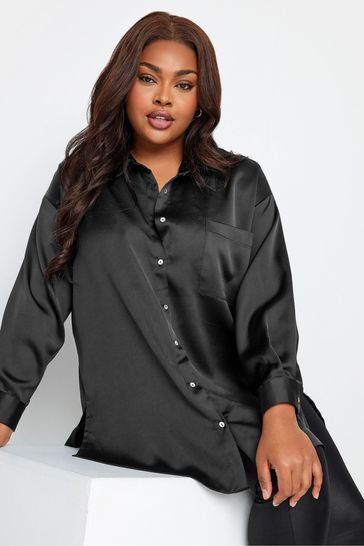 Yours Curve Charcoal Black Cuffed Sleeve Shirt