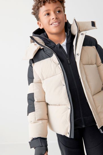 Clarks Stone Boys Colourblock Puffer Coat