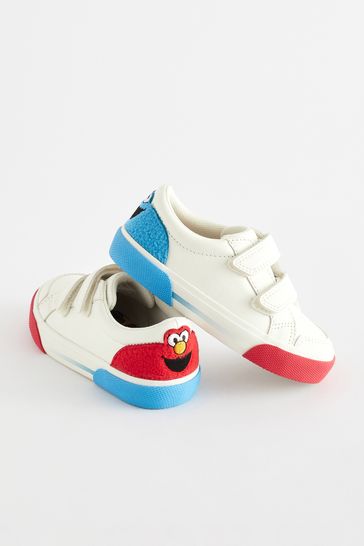 White Sesame Street Standard Fit (F) Two Strap Touch Fastening Shoes
