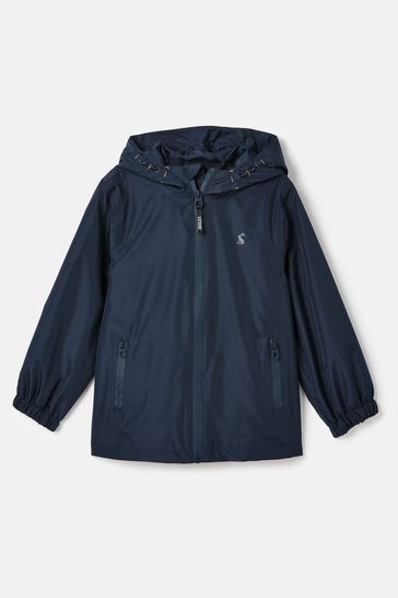 Joules Rainwell Navy Waterproof Packable Raincoat With Hood