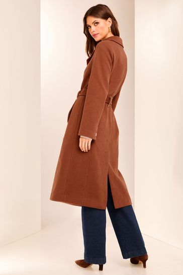 Buy Lipsy Rust Red Petite Double Breasted Long Line Belted Coat from Next Bahrain
