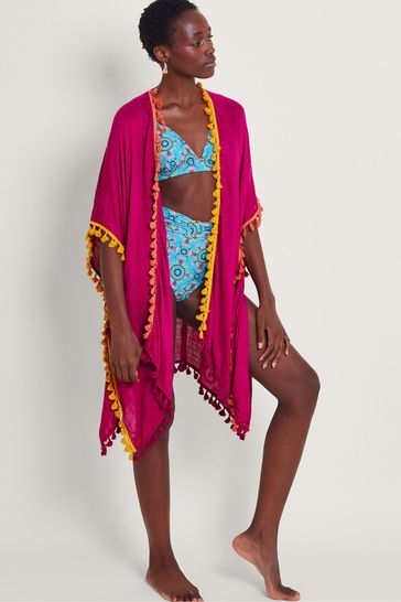 Monsoon Pink Contrast Tassel Cover-Up